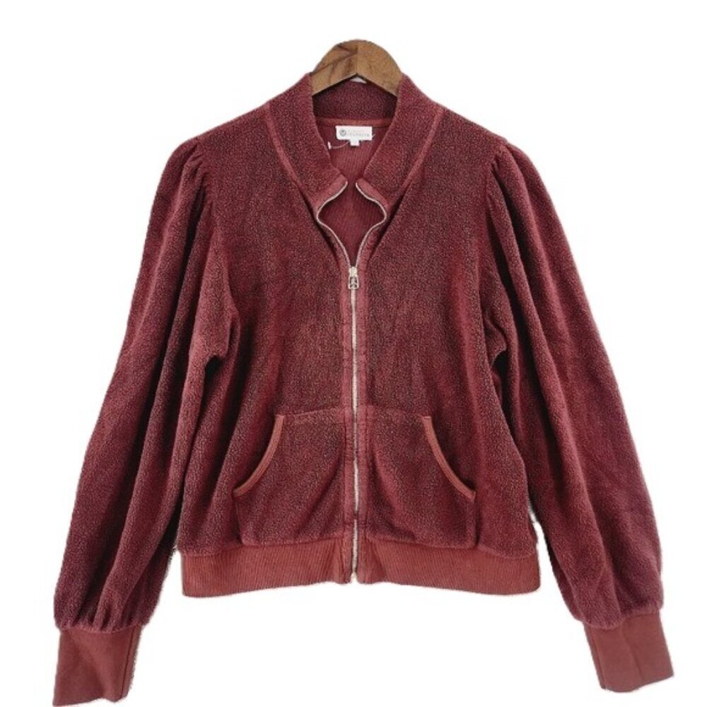 Sundry By Evereve Full Zip Teddy Sweatshirt Burgundy Jacket Size 2